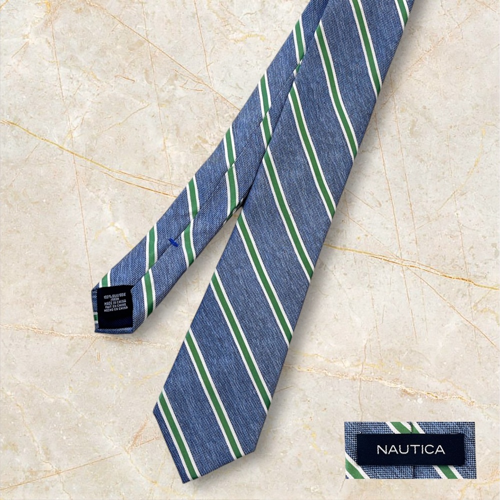 Nautica Men’s 57” Blue w/ Green Stripes Slim Tie